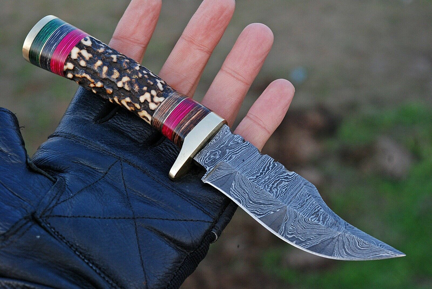 HS-504 Custom Handmade Damascus Hunting Knife With Stag Horn Handle