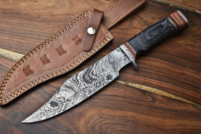 HS-317 Custom Hand Made Damascus Steel Blade Bowie Hunting Knife | HARD WOOD
