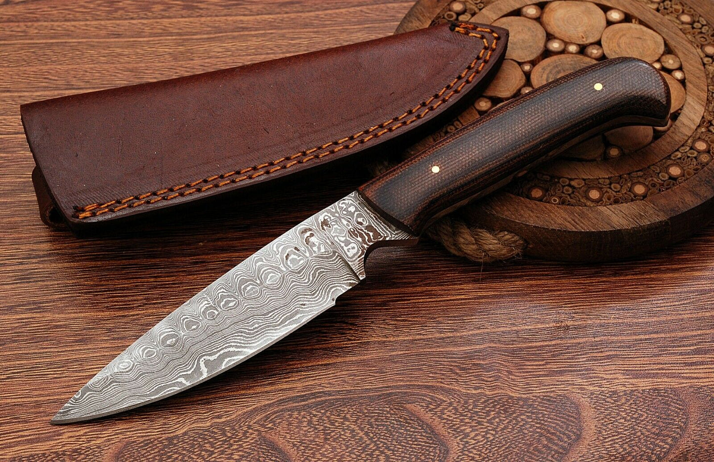 HS-766 Custom Handmade Damascus Steel Skinner Knife With Micarta Hanlde