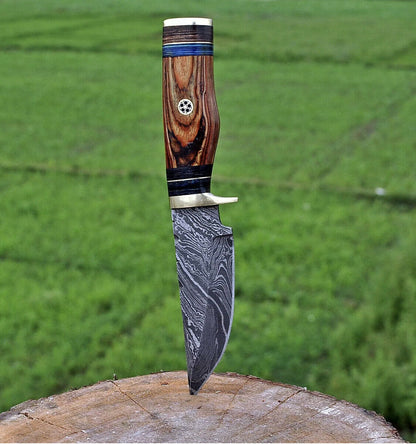 HS-497 Custom Handmade Damascus Skinner/Hunting Knife With Hard Wood Handle