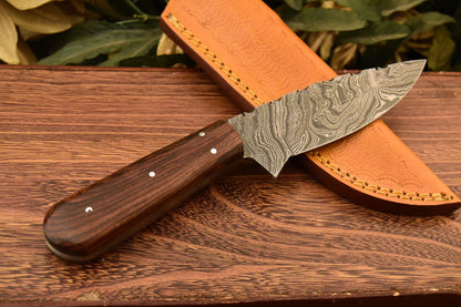 HS-828 Custom Handmade Damascus Skinner Knife With Pure Wood Handle