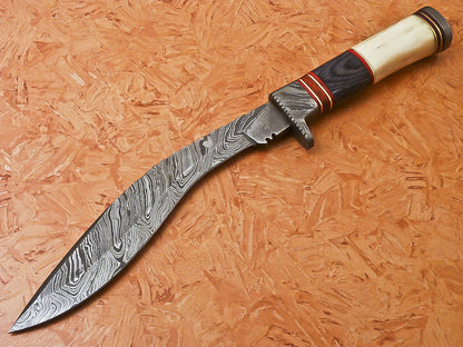 HS-883 Custom Handmade Damascus KUkri Knife With Wood + Bone Handle