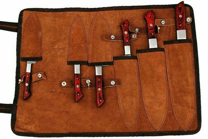 HS-225 Custom Handmade Damascus Kitchen-Chef Knives Set Lot Of Six Pecs With Wood Handle