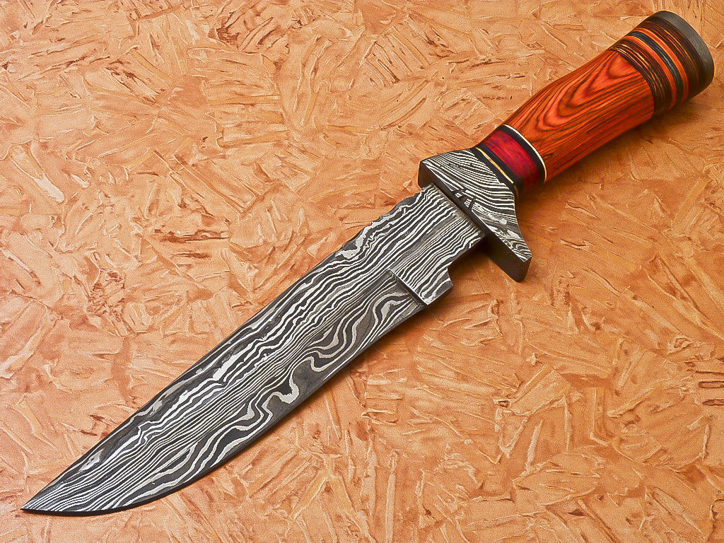 Custom Handmade Damascus Hunting Knife With Hard Wood Handle