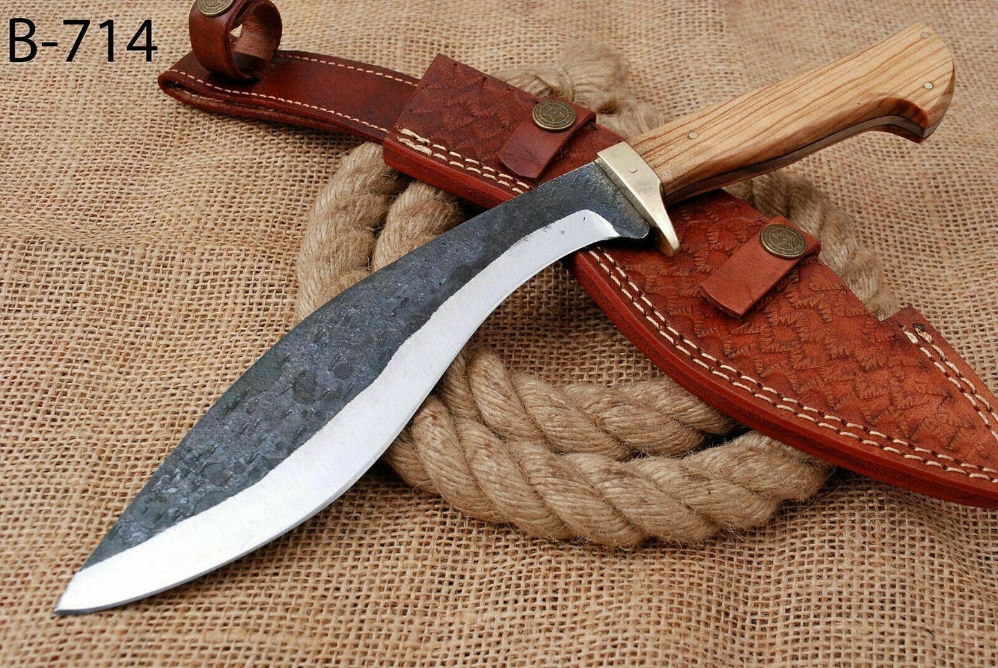 HS-879 Custom Handmade Railroad Steel Hunting-Kukri knife With Wood Handle