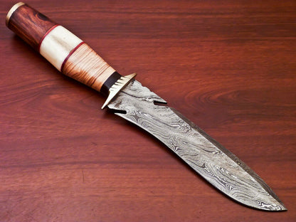 HS-519  Custom Handmade Damascus Hunting Blade Knife With Natural & Hard Wood+Bone Handle