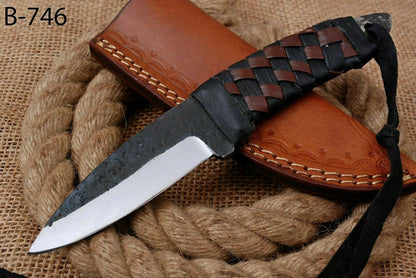HS-757 Custom Hand Forged Railroad Steel Skinner Knife 8.0 inch Overall And Leather Cord Handle
