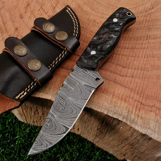 HS-364 '' 8.5" Handmade Damascus Steel Ram Horn Handle Hunting Skinner Knife
