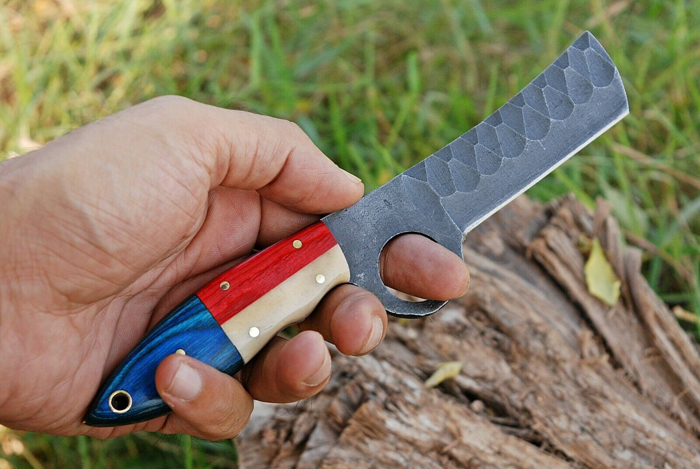 HS-1010 | Custom Handmade Rail Road Steel Cowboy Bull Cutter Knife With Beautiful Wood & Bone Handle