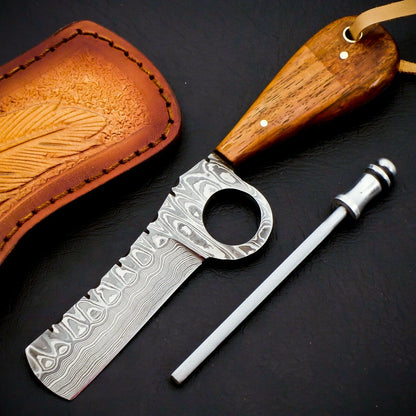 Hand Forged Damascus Steel Bull Cutter Knife 6.5" – Full Tang | HS-968