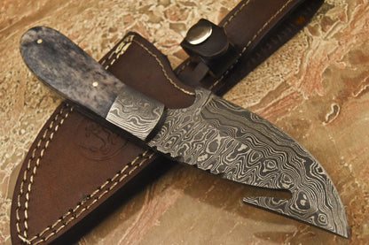 HS-841 Custom Handmade Damascus Skinner Knife With Stained Camel Bone Handle