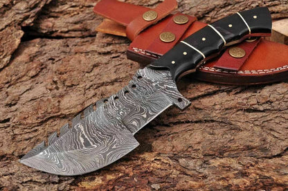 HS-937 Custom Handmade Damascus Tracker-Hunting Knife With Buffalo Horn Handle