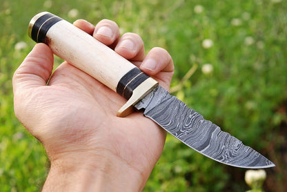 HS-502 Custom Handmade Damascus Hunting Knife With Camel Bone  Handle