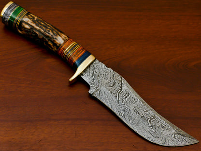 HS-513 Custom Handmade Damascus Hunting Knife With Stag Horn Handle
