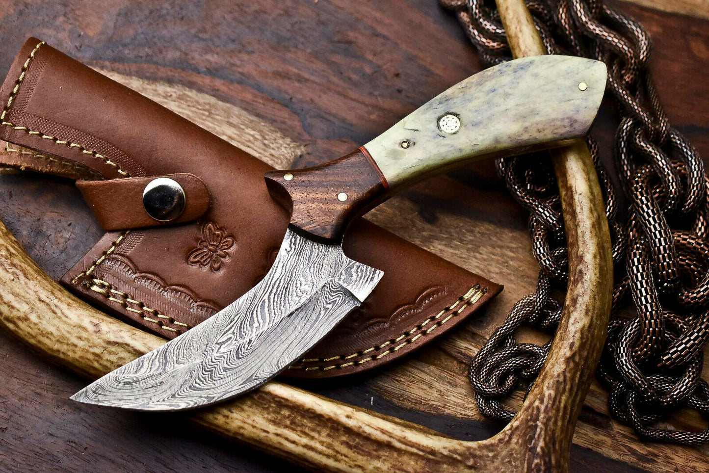 HS-406 | Custom Handmade Awesome Camel Bone Handle Damascus Steel Hunting Knife - Great Price