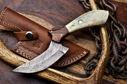 HS-406 | Custom Handmade Awesome Camel Bone Handle Damascus Steel Hunting Knife - Great Price