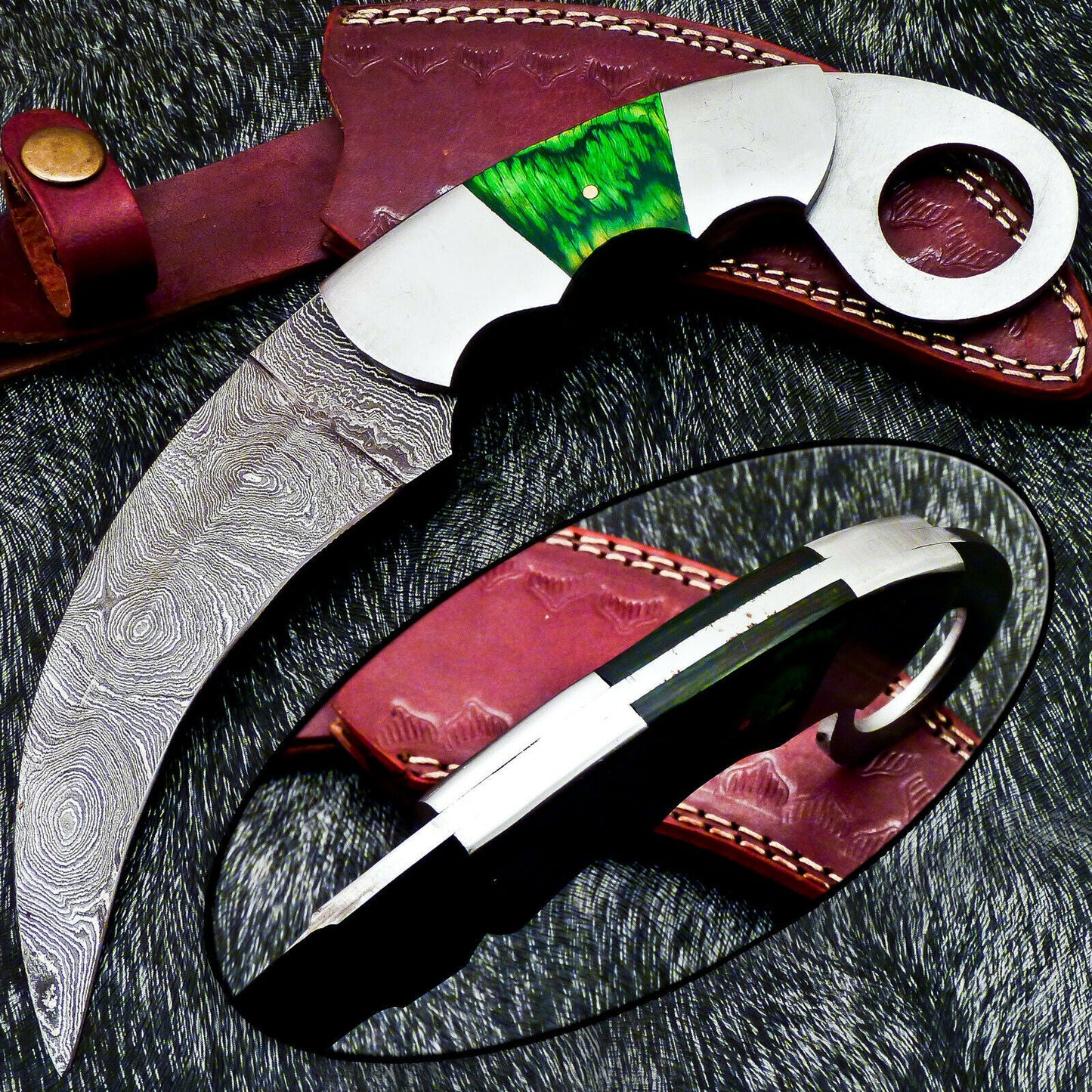 HS-892 Custom Hand Forged Damascus Steel 10" Karambit Knife - Hard Wood Handle