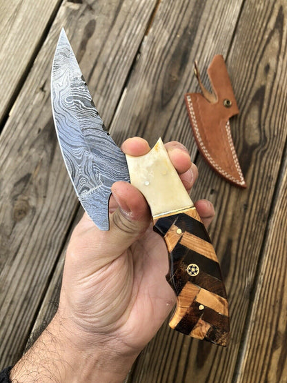 HS-434 | Custom Handmade Damascus Hand Forged Hunting Knife - Wood Bone Handle