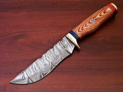 HS-511 Custom Handmade Damascus Hunting Knife With Hard Wood Handle