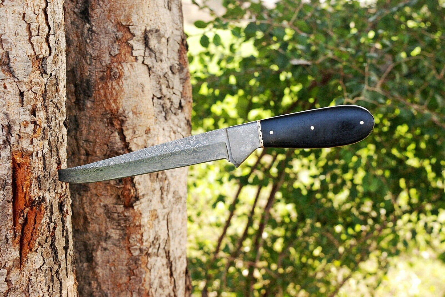 HS-429 | Custom Handmade Damascus Steel Hunting Fish Knife - Buffalo Horn Handle