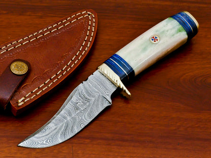 HS-477 8 Inch Custom Handmade Damascus Skinner/Hunting Knife With Camel Bone Handles