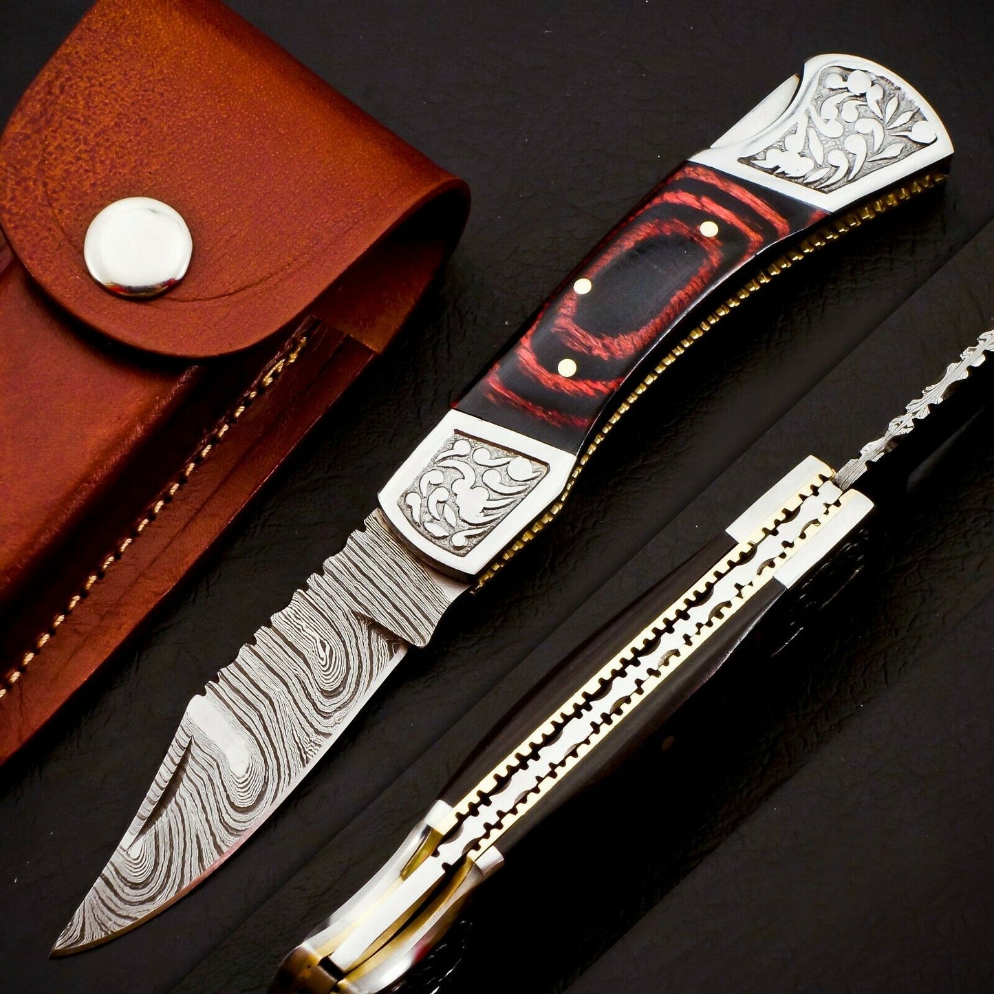 Damascus Steel Back Lock Folding Knife – Micarta Handle | HS-1112