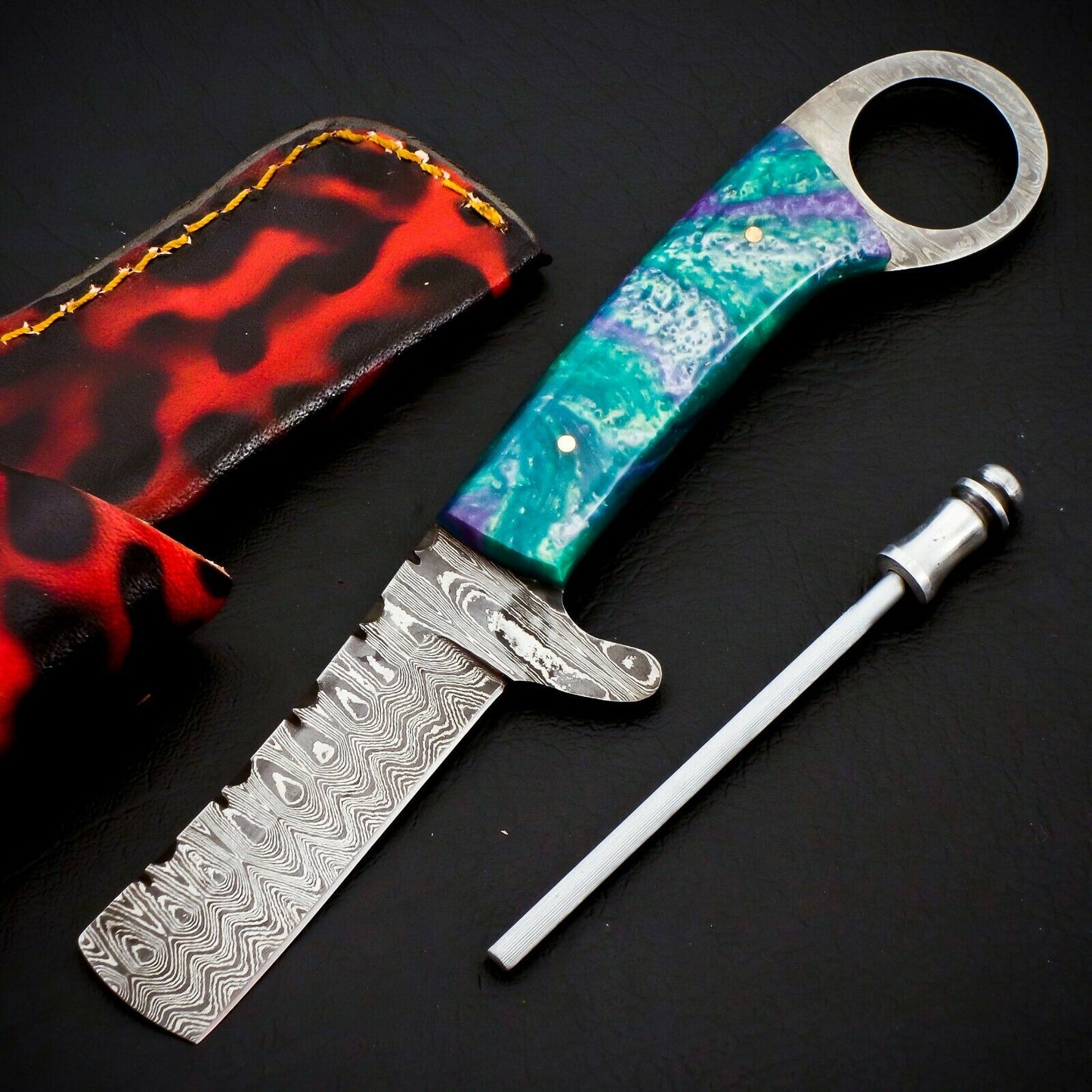 Hand Forged Damascus Steel Bull Cutter Knife 7.5" – Full Tang | HS-962