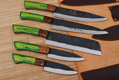 HS-191 Custom Handmade High Carbon Steel Chef-Kitchen Knife Set With Hard Wood Handle