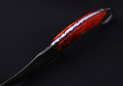 HS-537 Custom Handmade Damascus Hunting/Skinner Knife With Colored Bone Handle