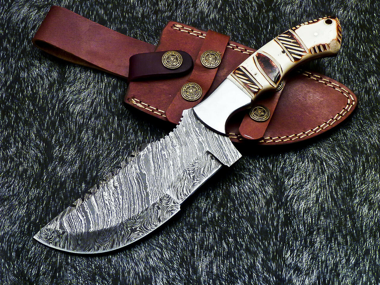 HS-918 '' Custom Hand Forged Damascus Steel 10" Tracker Hunting Knife BONE Handle