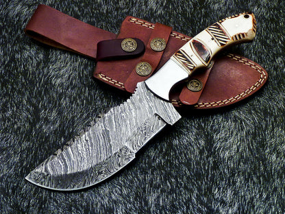 HS-918 '' Custom Hand Forged Damascus Steel 10" Tracker Hunting Knife BONE Handle