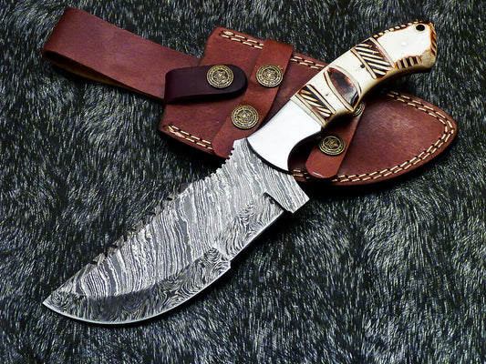 HS-918 '' Custom Hand Forged Damascus Steel 10" Tracker Hunting Knife BONE Handle