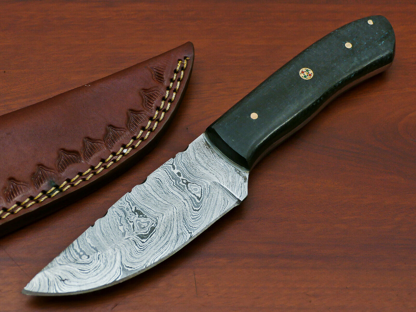 HS-818 Custom Handmade Damascus Skinner Knife With Micarta Sheet Handle