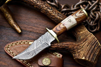 HS-413 | Custom Handmade Damascus Steel Hunting Knife - Hard Wood Handle