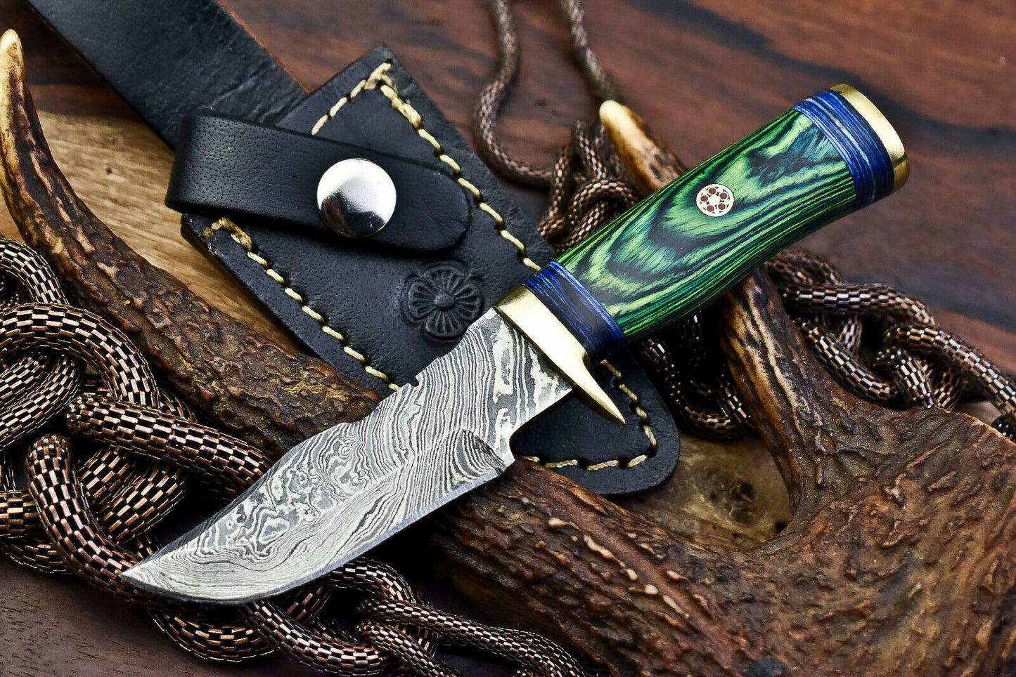 HS-711 Custom Handmade Damascus Steel Skinner Knife - Beautiful Hard Wood Handle