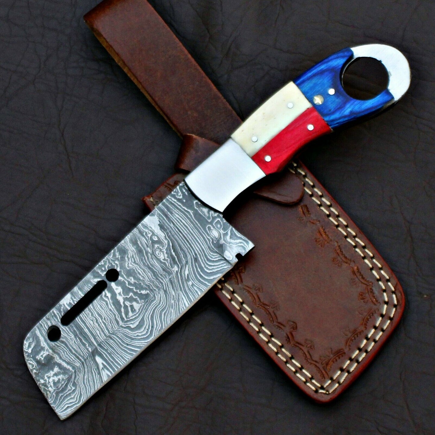 HS-573 CUSTOM HANDMADE DAMASCUS STEEL HUNTING CAMP CLEAVER KNIFE
