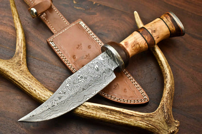 HS-401 | Custom Handmade Damascus Steel Camping Hunting Knife - Beautiful Olive Wood Handle