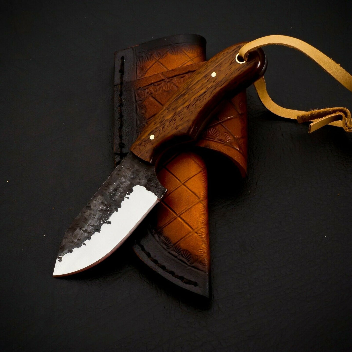 HS-955 Carbon Steel Cowboy Bull Cutter Knife – Oil Tempered, Custom Leather Sheath