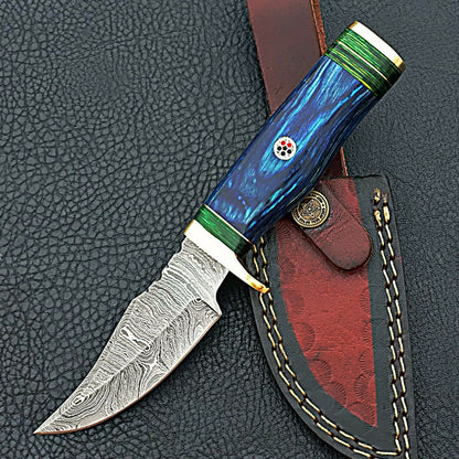 HS-419 | Custom Handmade Damascus Steel Hunting Knife - Beautiful Hard Wood Handle