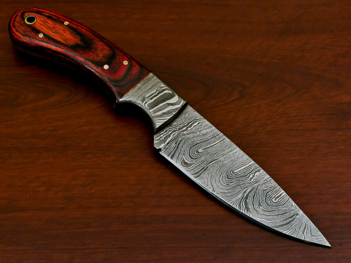 HS-375 '' HANDMADE DAMASCUS CUSTOM PAKKA WOOD HANDLE SKINNING CAMPING KNIFE