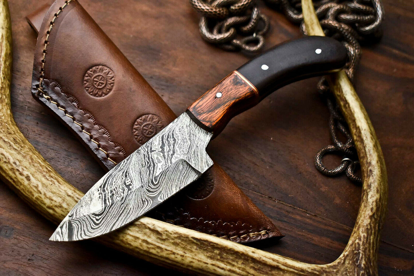 HS-696 Custom Handmade Damascus Steel Skinner Knife - Beautiful Wood Handle