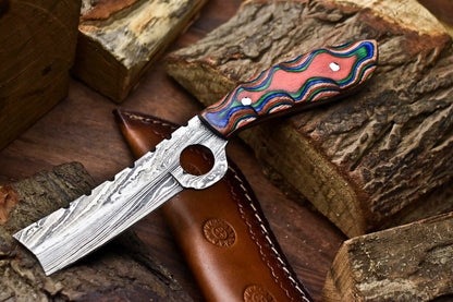 HS-999 | Custom Handmade Damascus Steel Bull Cutter Knife - Beautiful Hard Wood Handle