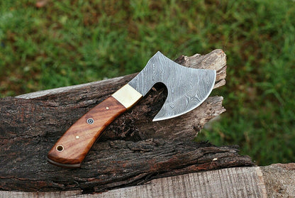 HS-1074 | Custom Handmade Damascus Mini Hand Forged Axe With Wood Handle
