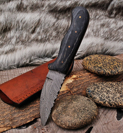 HS-727 Custom Handmade Damascus Steel Skinner Knife - Hard Wood Handle
