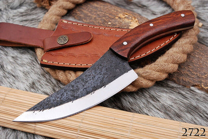 HS-441 | Custom Handmade High Carbon Railroad Steel Chef-Hunting knife - Awesome Wood Handle