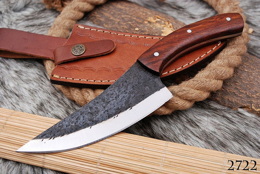 HS-441 | Custom Handmade High Carbon Railroad Steel Chef-Hunting knife - Awesome Wood Handle