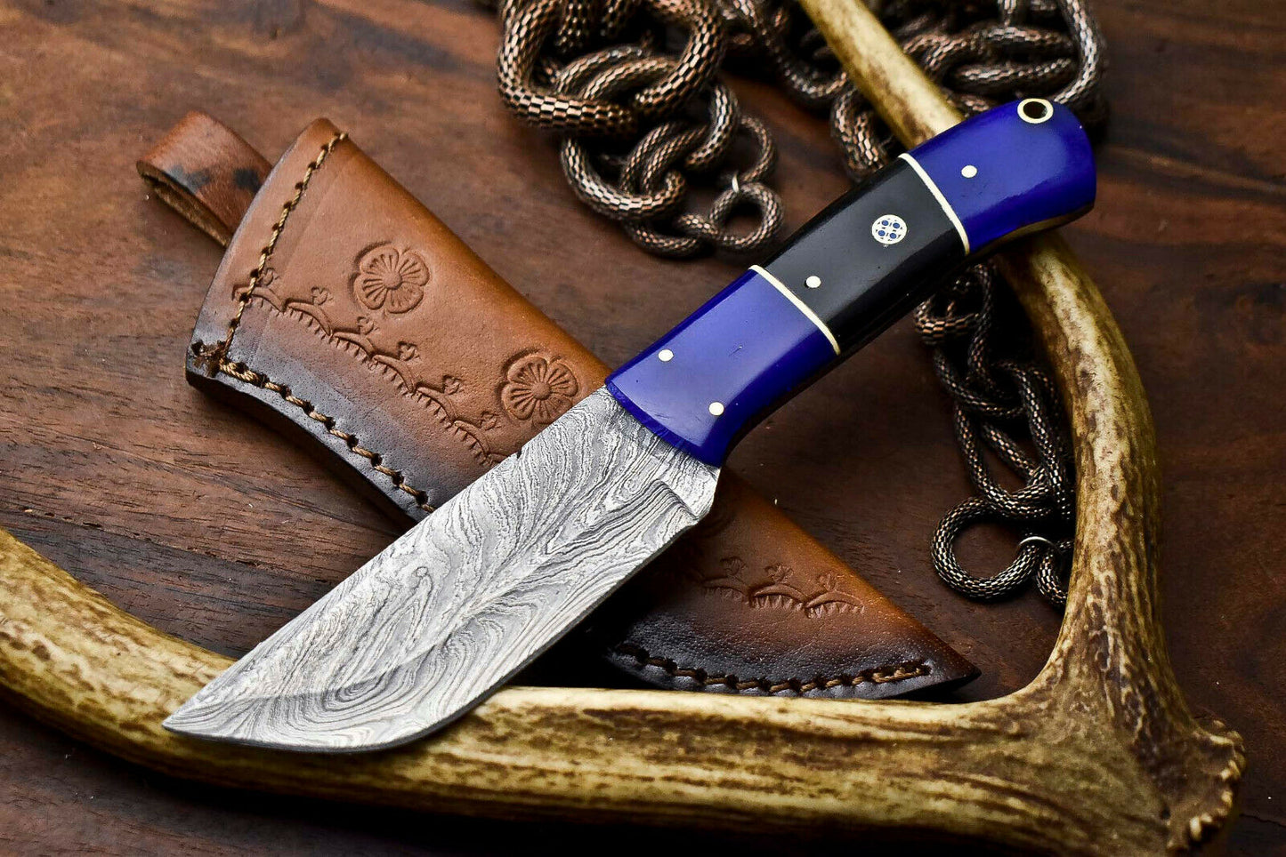 HS-409 | Custom Handmade Camel Bone & Buffalo Horn Handle Damascus Steel Hunting Knife - Great Price