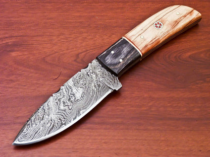 HS-809 Custom Handmade Damascus Skinner Knife With Wood Handle