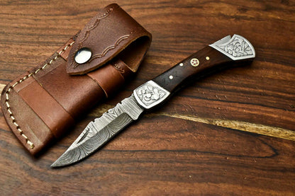 HS-1130 '' Hand Made Damascus Steel Blade Back Lock Folding Knife