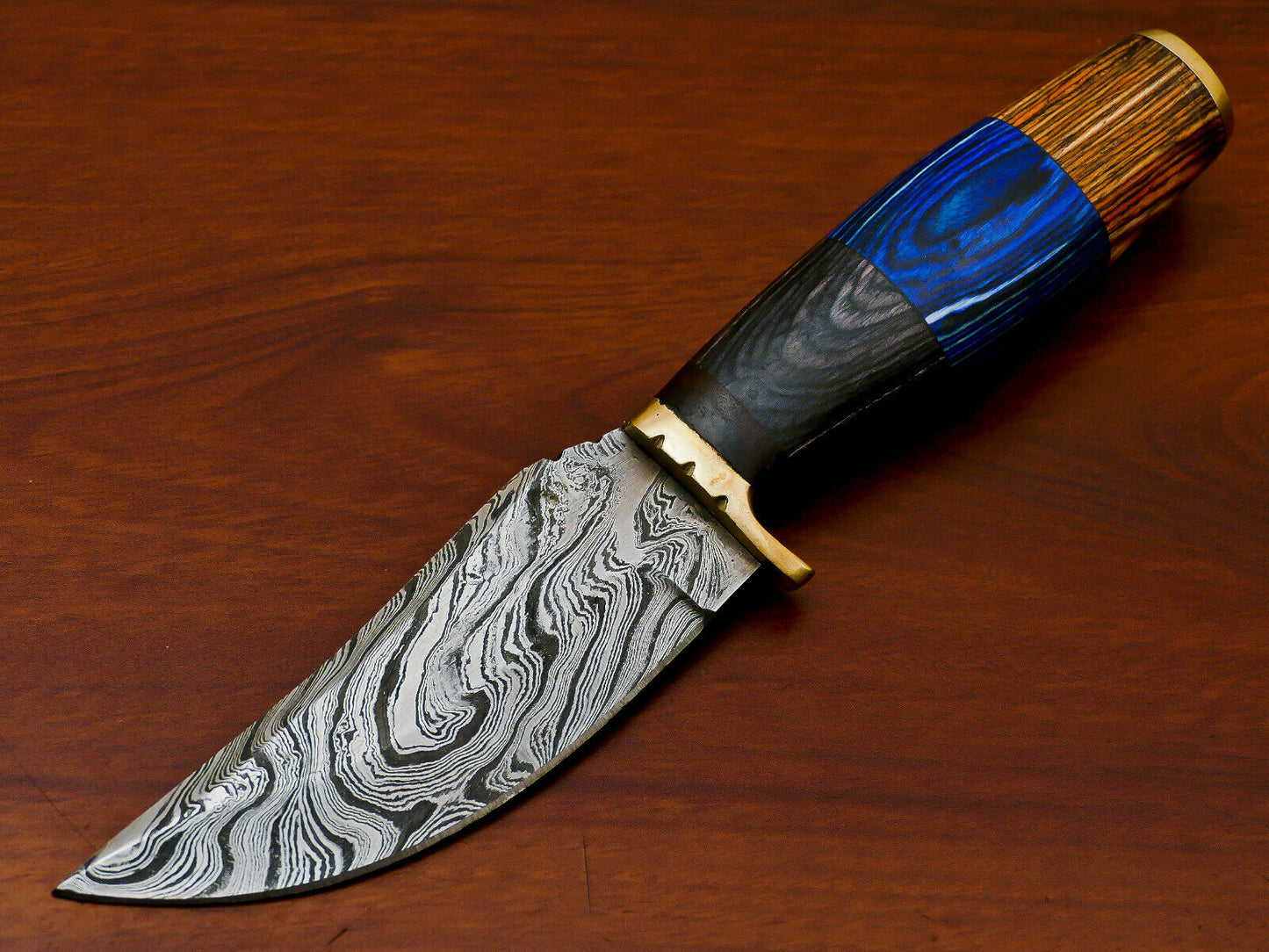 HS-811 Custom Handmade Damascus Skinner Knife With Three Shade Colour  Hard Wood Handle
